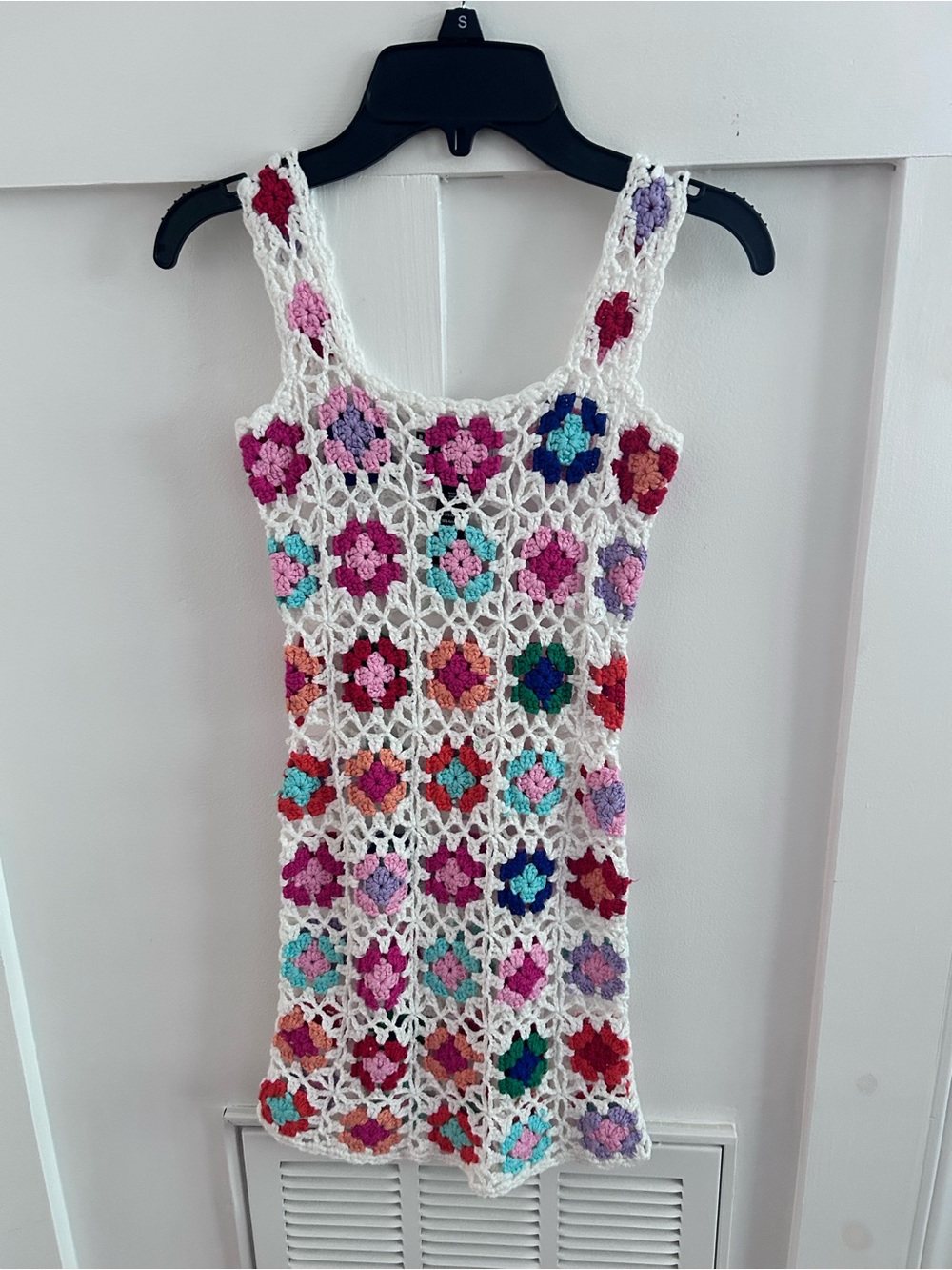 Beach Riot White Crochet Tank dress with coverup Multicolor Floral Motifs